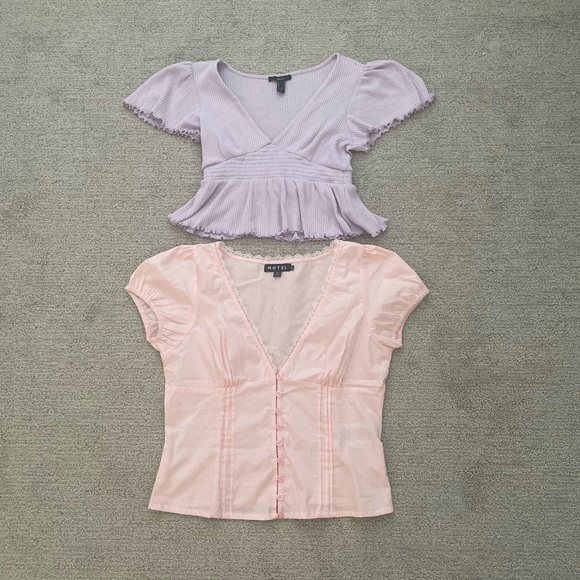 Motel Rocks Tops - Bundle Purple Pink Blouse Corset Pastel Coquette Spring Summer Ruffle Lace Crop